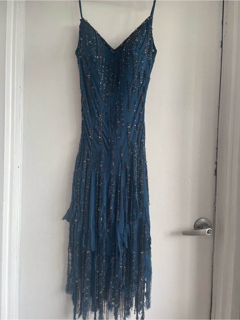 Sue Wong Teal Beaded Strapless Evening Dress